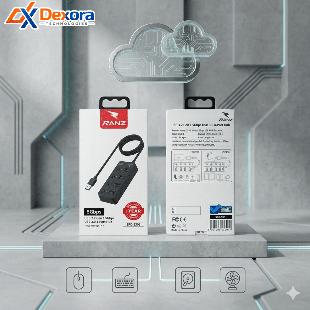 5301 RANZ High-Power USB 3.0 4-Port Hub with Individual Switches (SPD-5301) | Dexora - Image 1